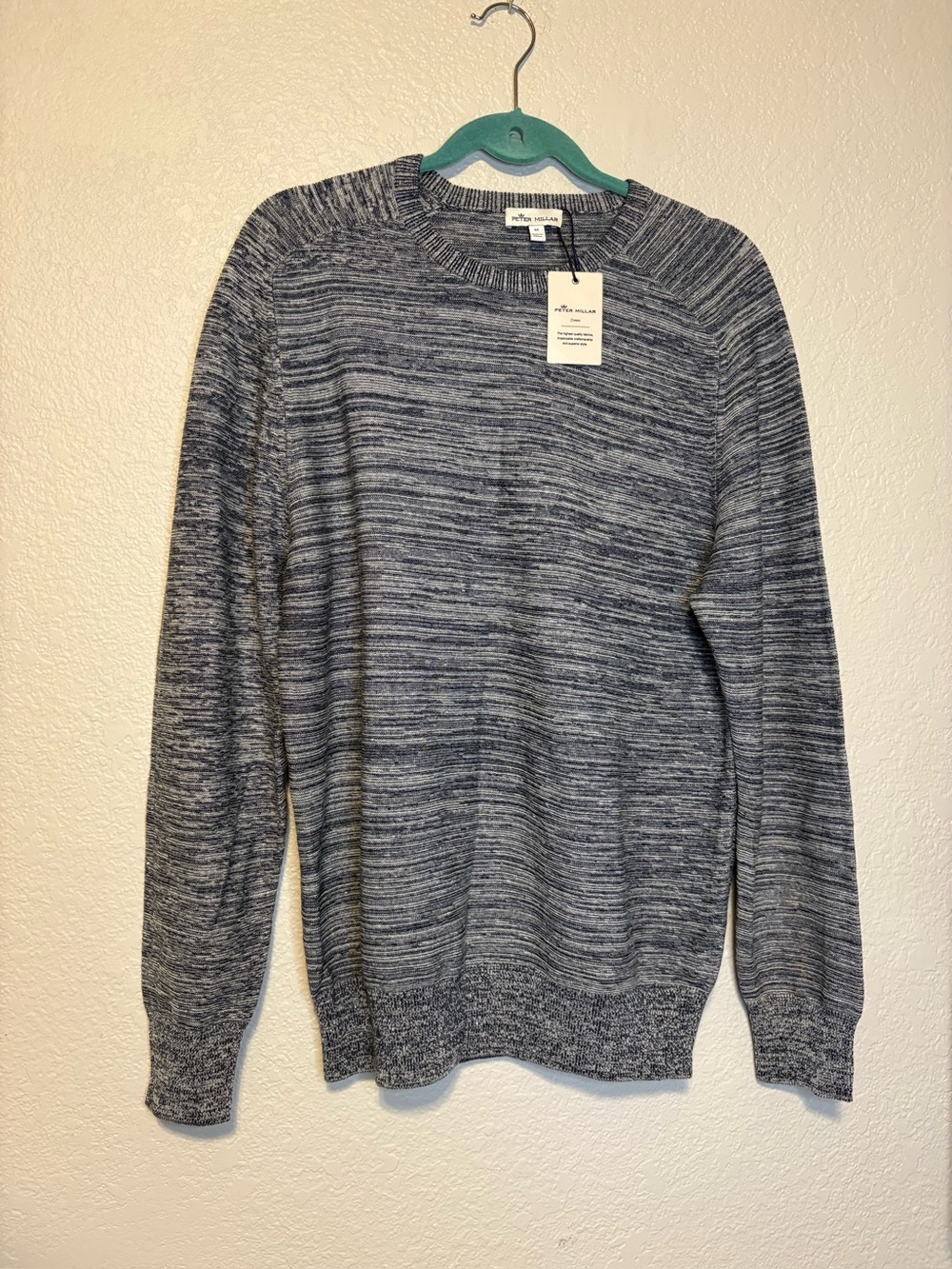 Peter Millar Crown Cool Crewneck Sweater Mens Navy Blue Merino Wool Linen NWT